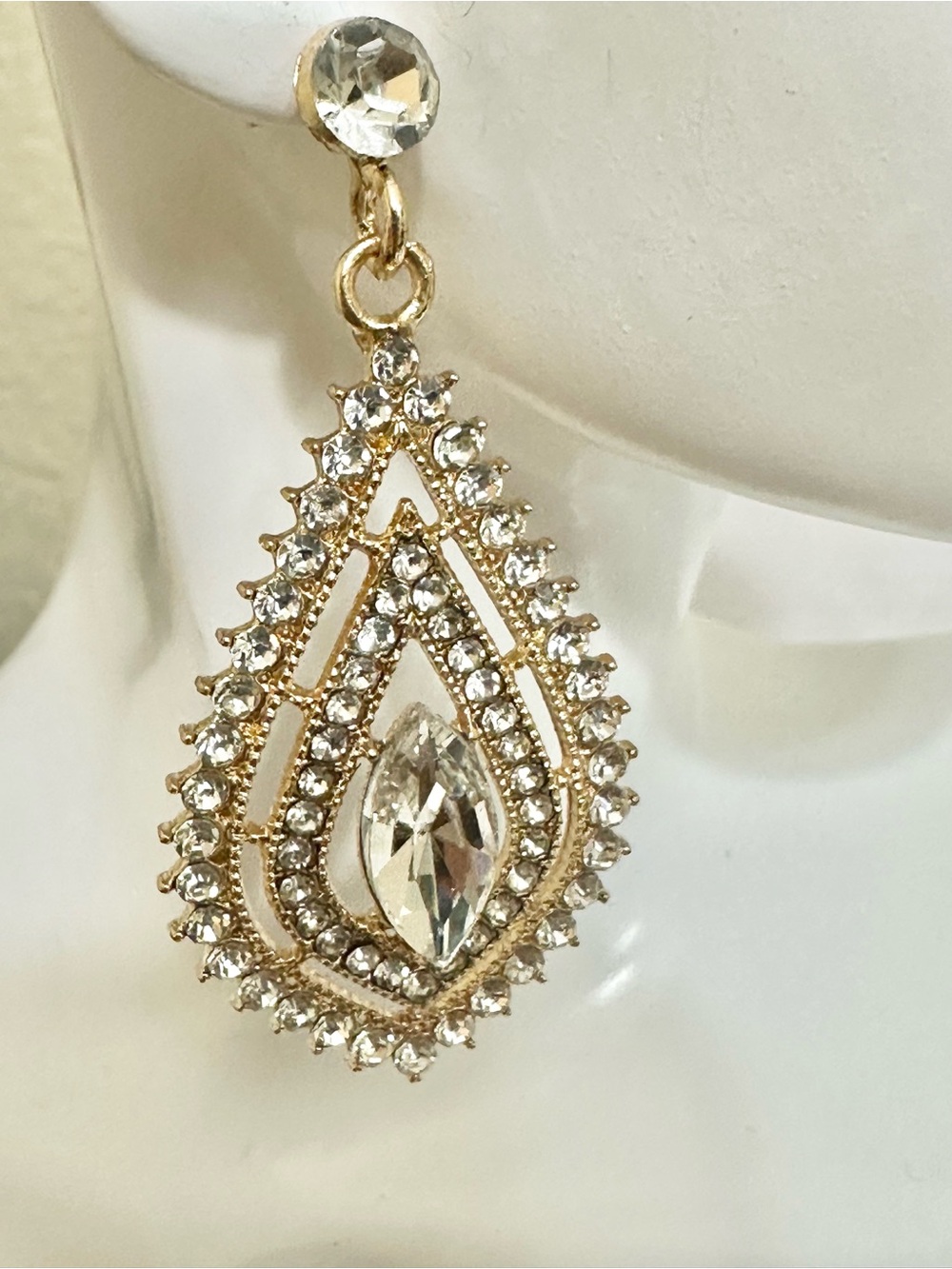 Gold Teardrop Crystal Drop Earrings